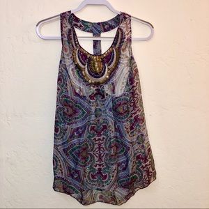 Sheer Embellished T-back Top M